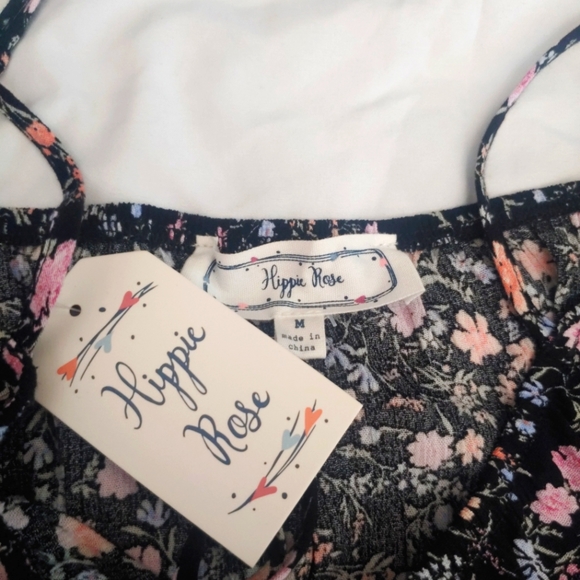 Set Top And Skirt Hippie Rose Black Floral Color Smocked Top Women's Size Medium - Picture 5 of 9